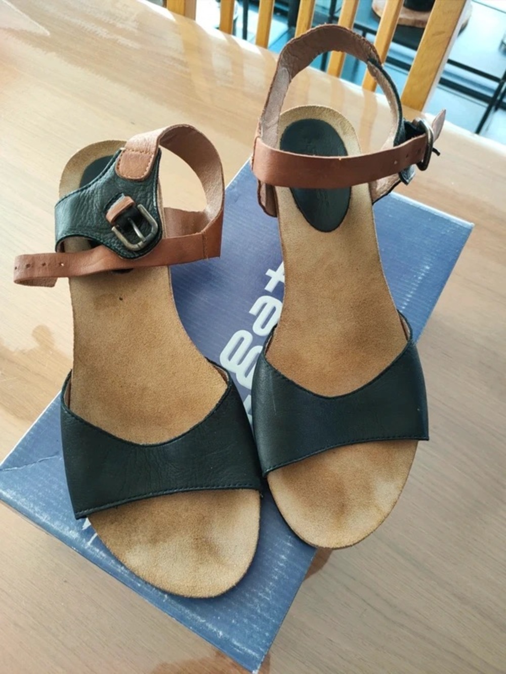 Women’s Two-Tone Leather Ankle Strap Sandals - Black & Brown
